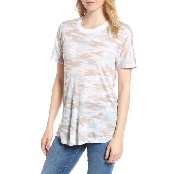 STATESIDE camo print swing tee semi sheer asymmetrical cotton tshirt Size XS NEW - Picture 3 of 8